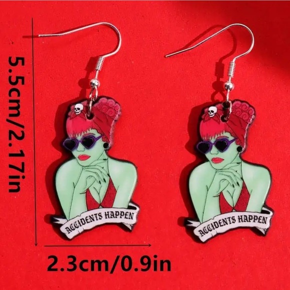 🌻3 For $15🌻 Beetlejuice Receptionist 'Accidents Happen' Earrings - Picture 2 of 4